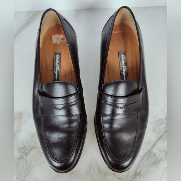 Salvatore Ferragamo Men's Black Leather Penny Loafers Dress Shoes, Sz 9.5 - Picture 4 of 8